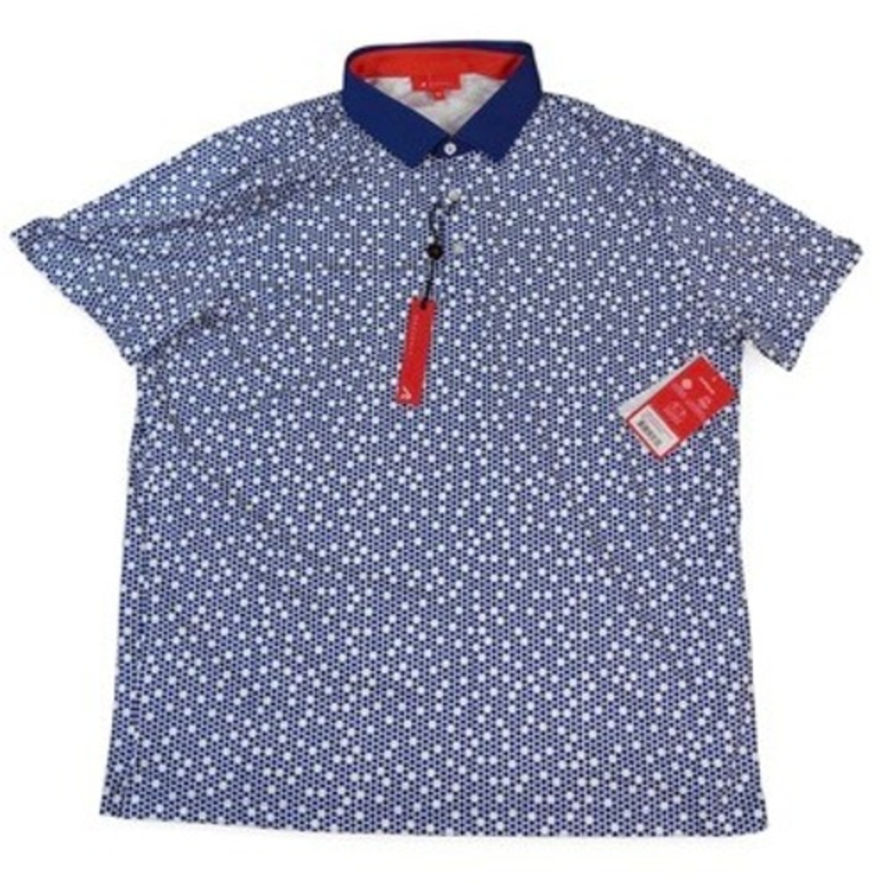 Redvanly Clyde Polo Shirt Mens XL Blue White Geometric Print Short Sleeve Golf